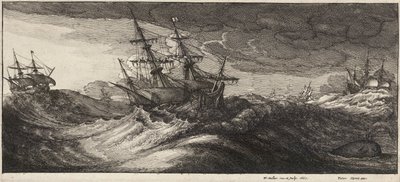 Navi da guerra e una balena che spruzza. Stato 2 da Wenceslaus Hollar